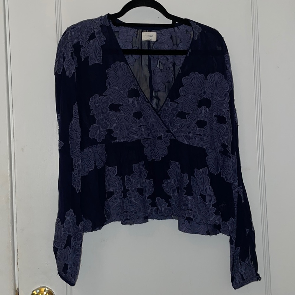 NWT sheer surplice top with lace detail